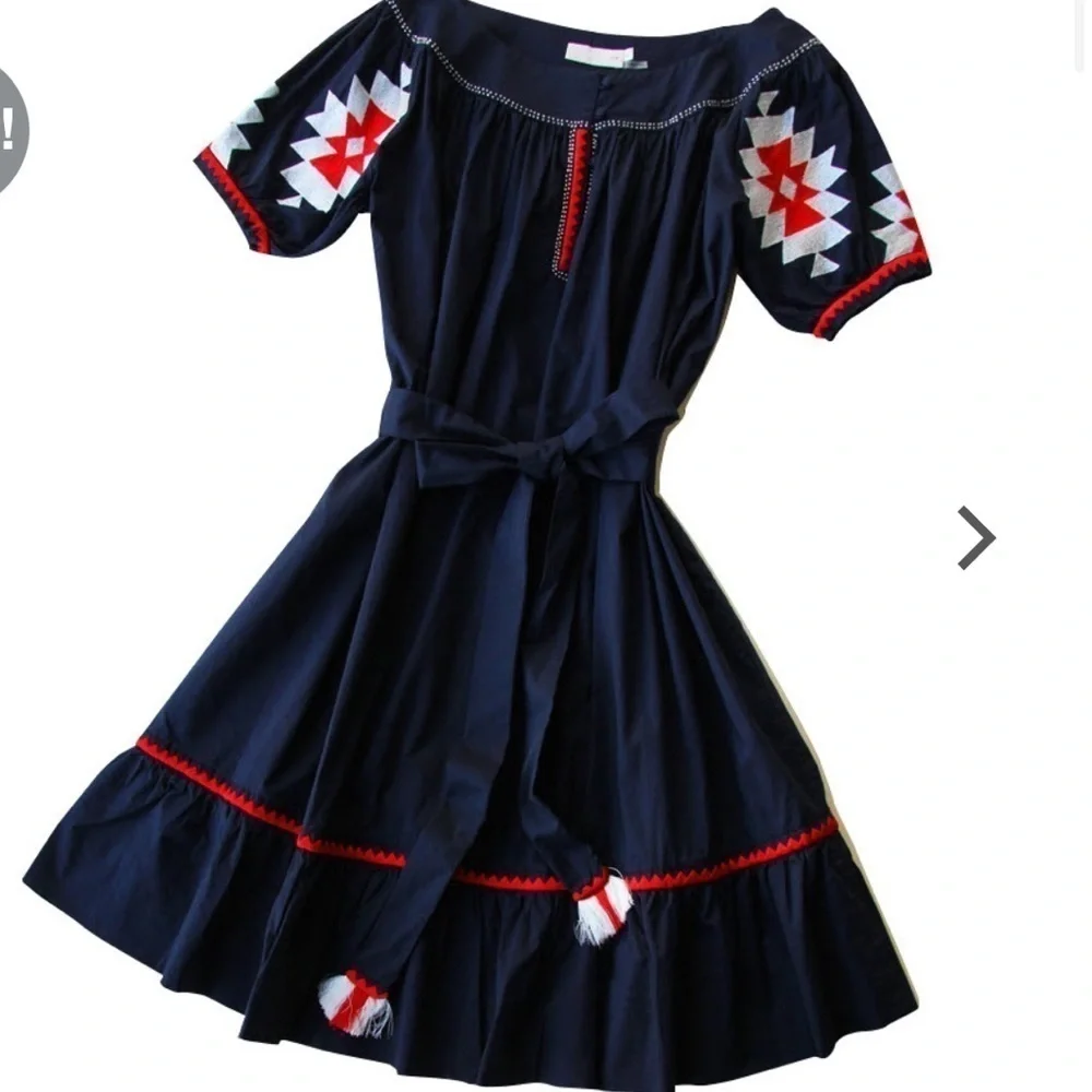 Tory Burch Alicia Embroidered Cotton Voile Boho embroidered Dress, size 10